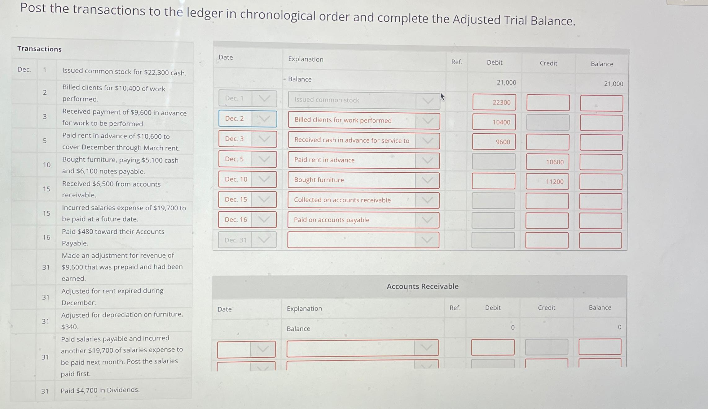 Post the transactions to the ledger in chronological