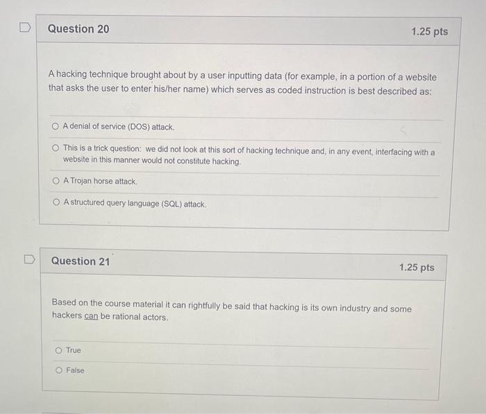 Solved A hacking technique brought about by a user inputting | Chegg.com