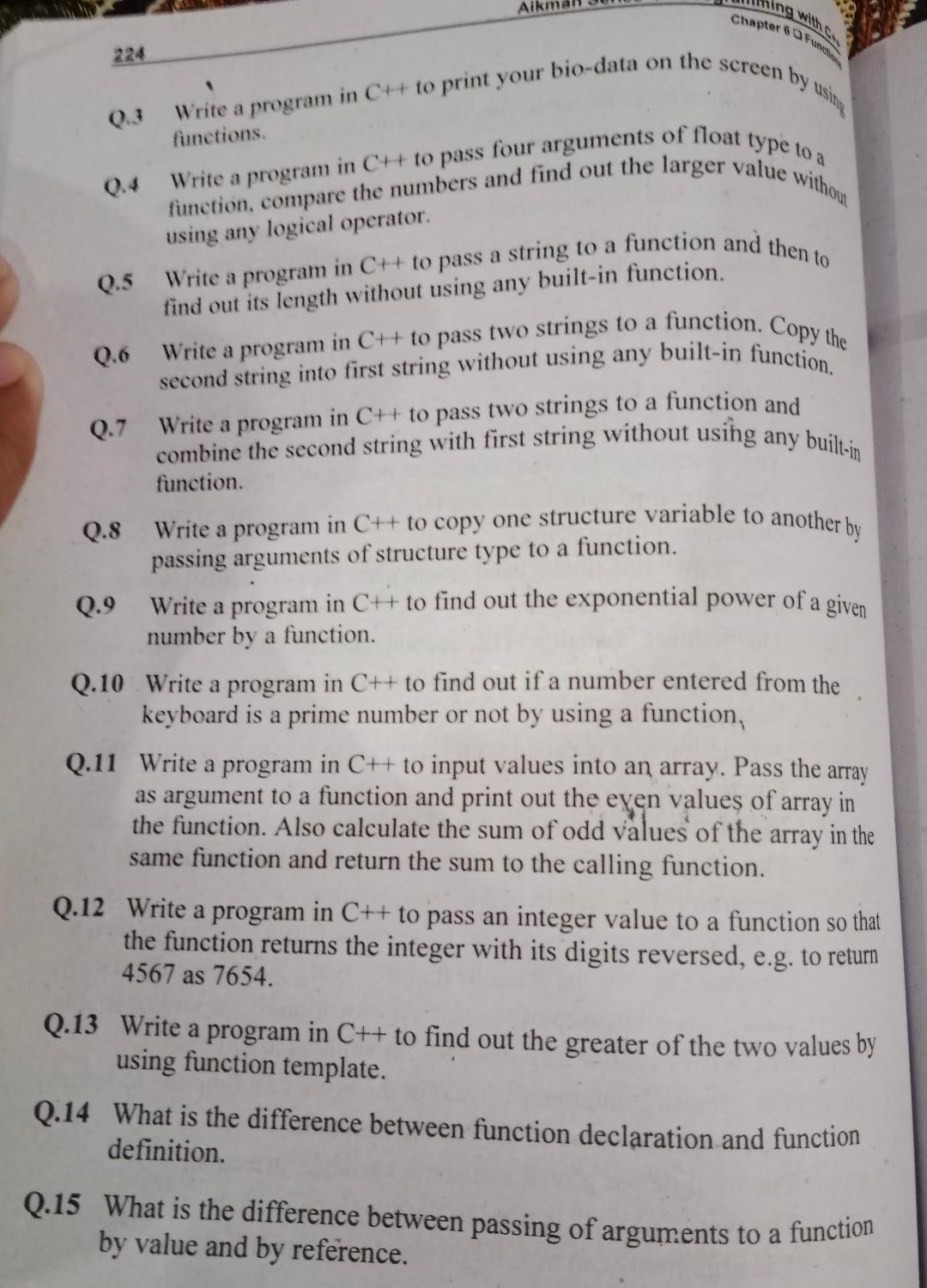 Solved 224 Q.3 Write a program in C++to print your bio-data | Chegg.com