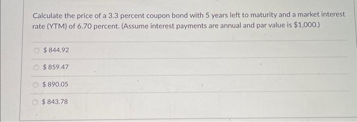 Solved Calculate the price of a 3.3 percent coupon bond with | Chegg.com