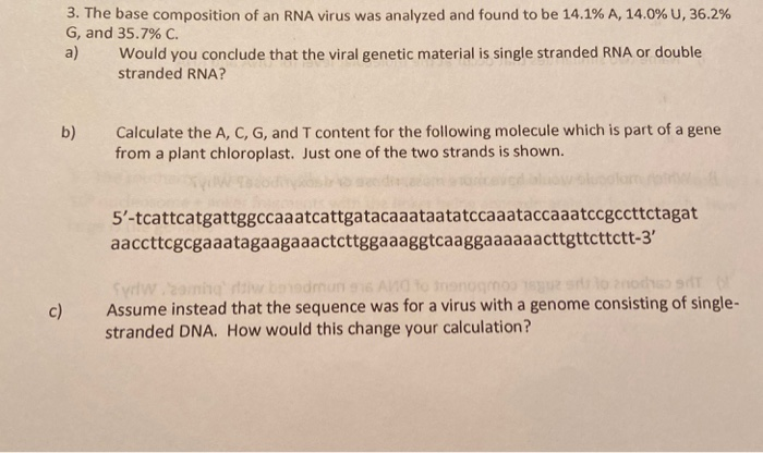 3 The Base Composition Of An Rna Virus Was Analyzed Chegg Com