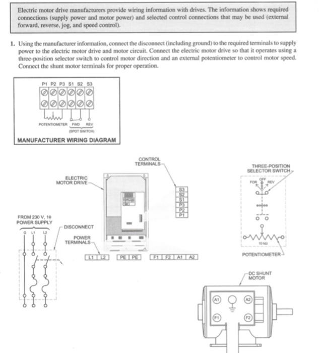 Solved Electric motor drive manufacturers provide wiring | Chegg.com