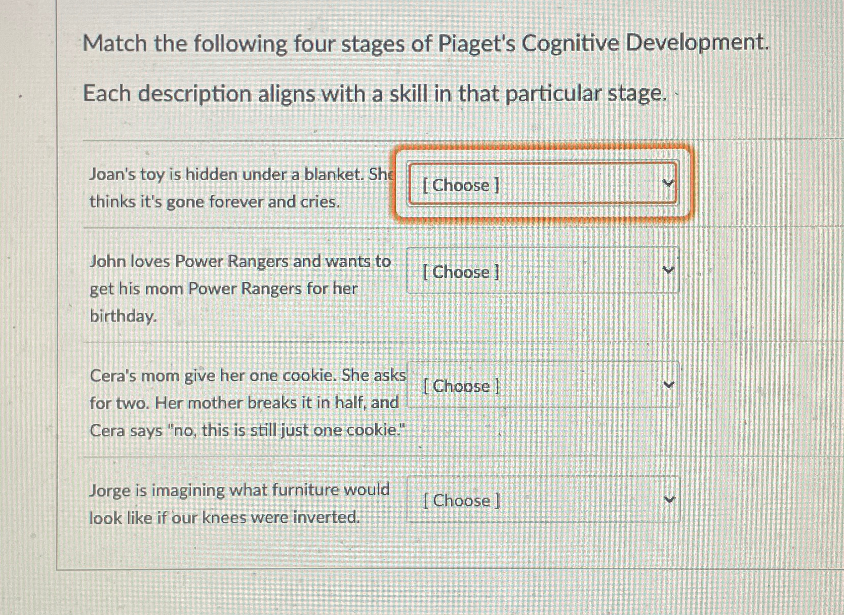 The 4 stages of clearance piaget's cognitive