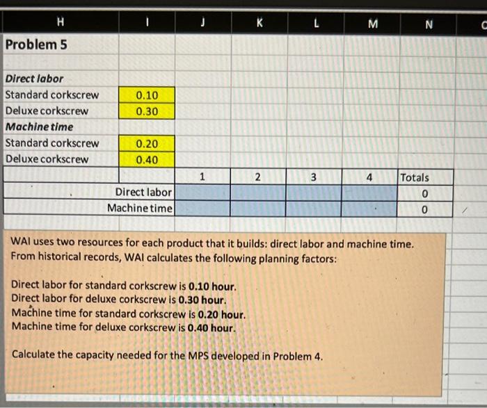 Solved H j к L M N C Problem 5 0.10 0.30 Direct labor | Chegg.com