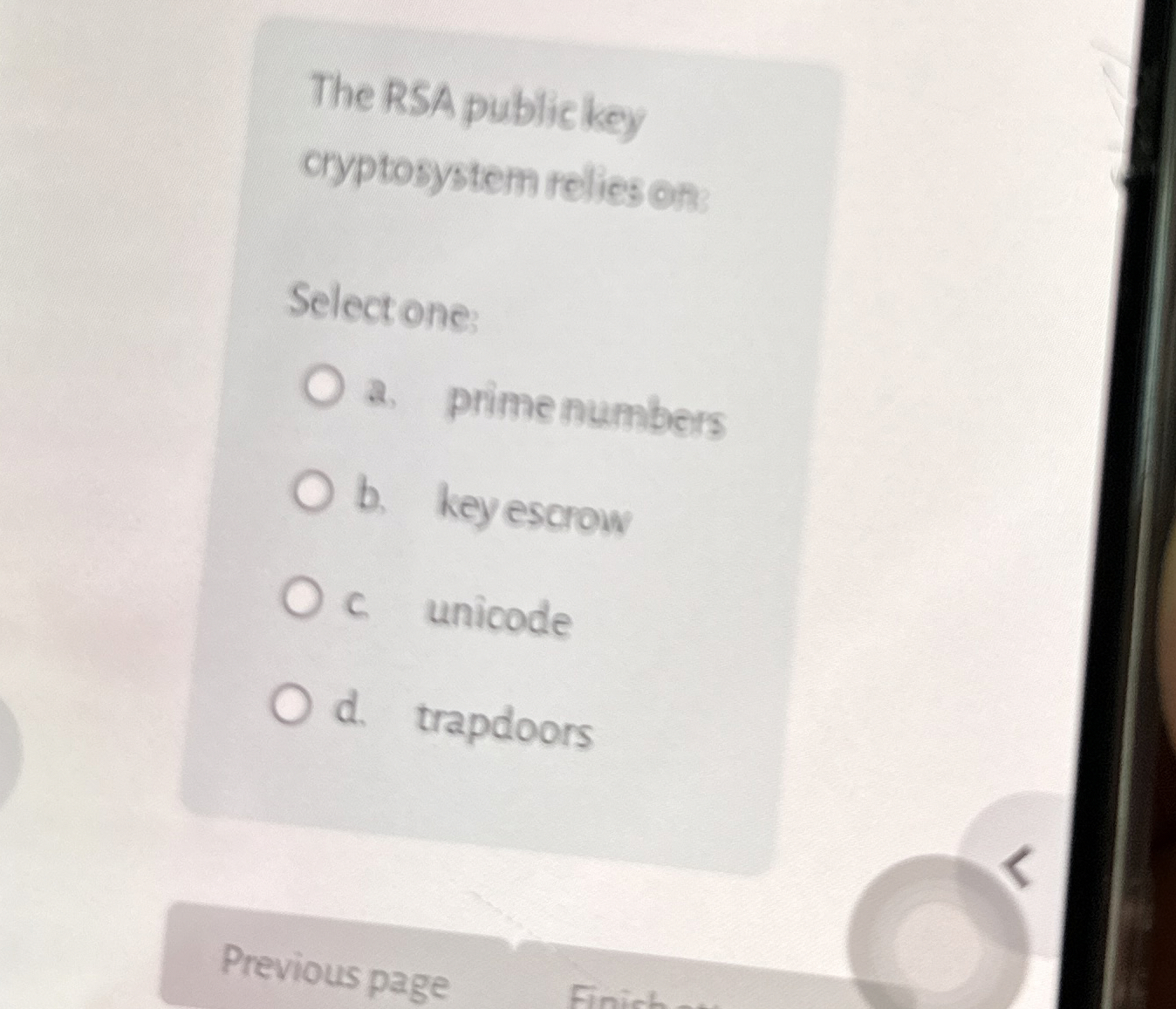 Solved The RSA publickey cryptosystem relies on:Select onea. | Chegg.com