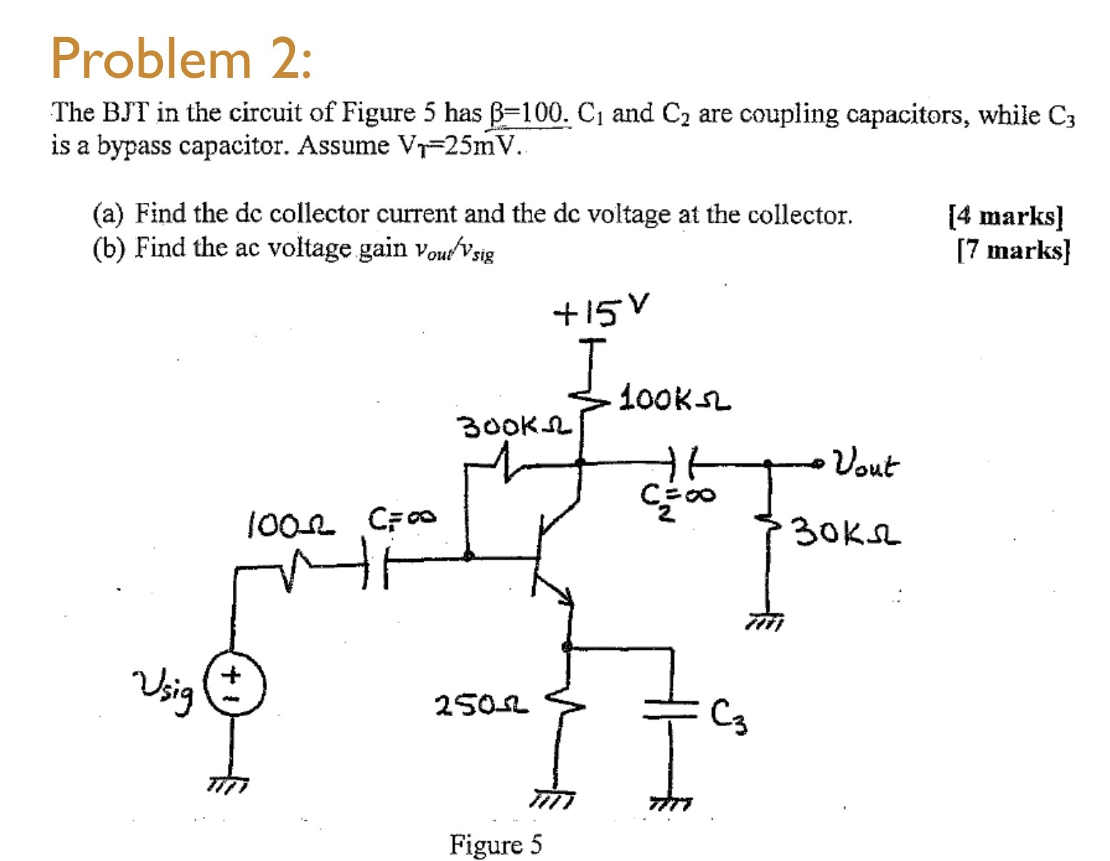 Solved Problem 2:The BJT in the circuit of Figure 5 ﻿has | Chegg.com