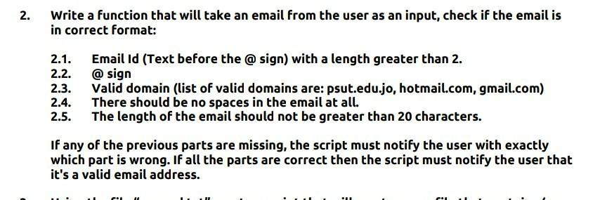 Solved 2. Write a function that will take an email from the | Chegg.com