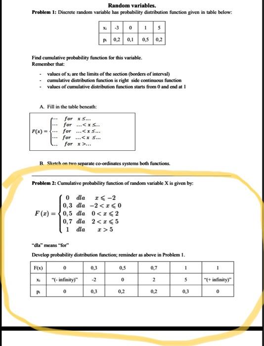 Solved Random variables. Problem 1: Discrete random variable | Chegg.com