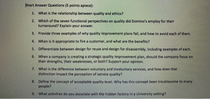 5 Point Question Examples Solved Short Answer Questions (5 points apiece): 1. What is | Chegg.com
