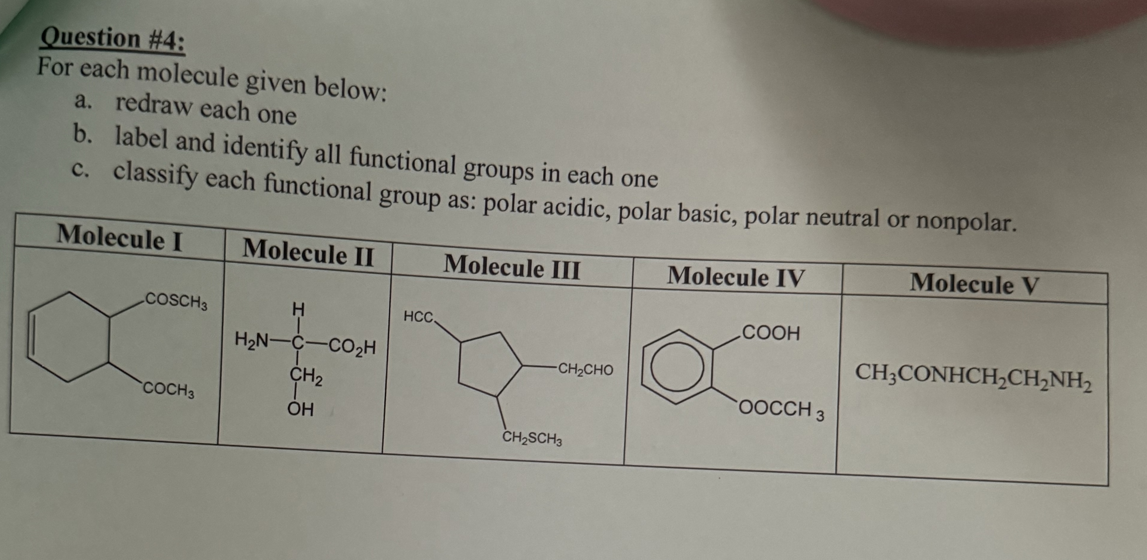 Solved Question #4:For Each Molecule Given Below:a. ﻿redraw | Chegg.com