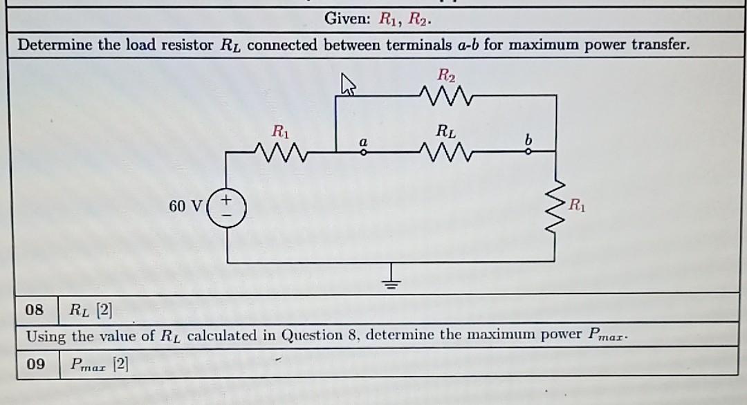 Solved Given: R1, R2. Determine the load resistor RL | Chegg.com