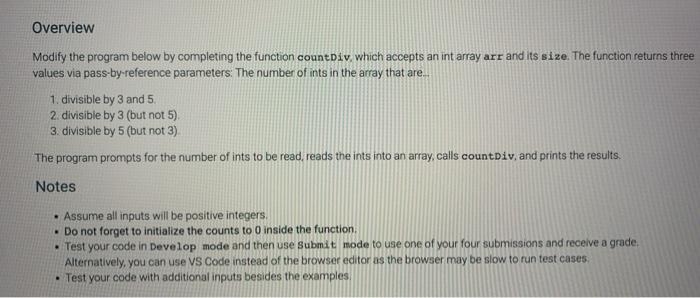 Solved Overview Modify the program below by completing the | Chegg.com