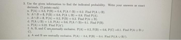 Solved 3. Use the given information to find the indicated | Chegg.com