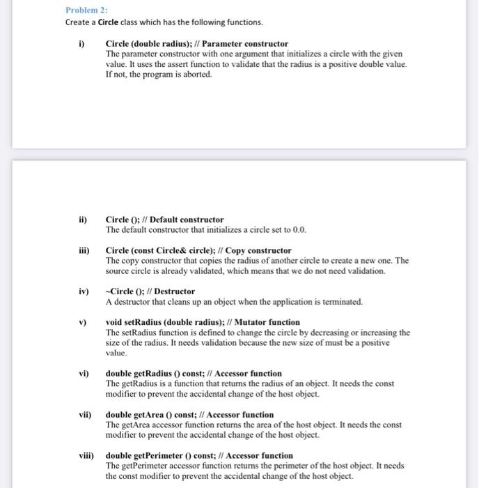 Solved Problem 2: Create a Circle class which has the | Chegg.com