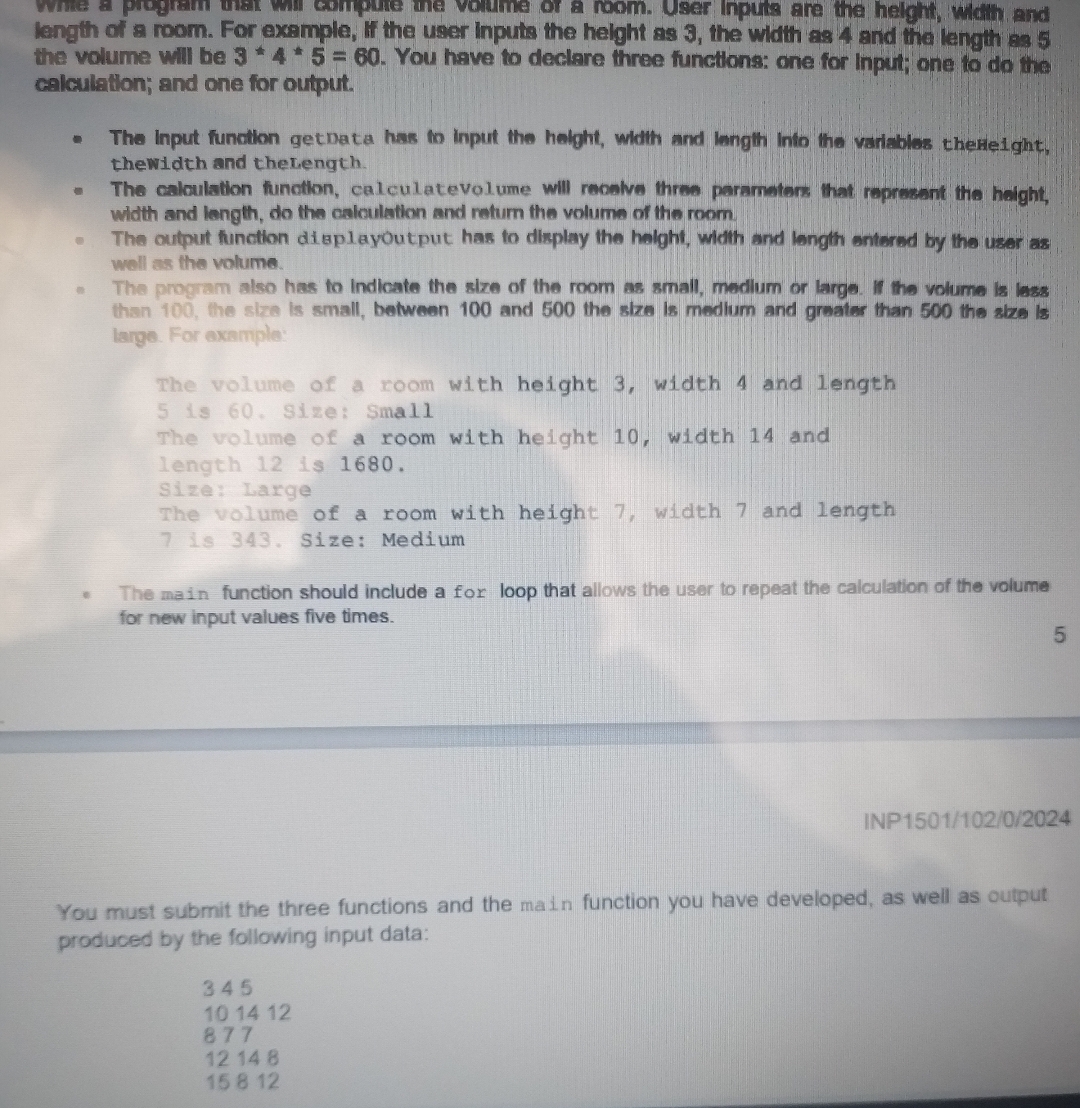 Solved write a program that will compute the volume of a | Chegg.com