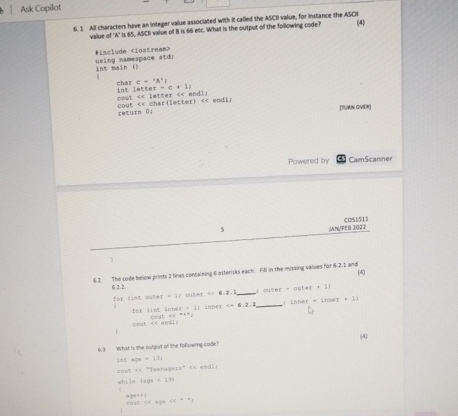 Solved Ask Copilot6.1 ﻿All characters have an integer value