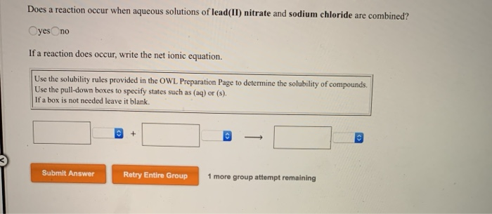 Solved Does A Reaction Occur When Aqueous Solutions Of