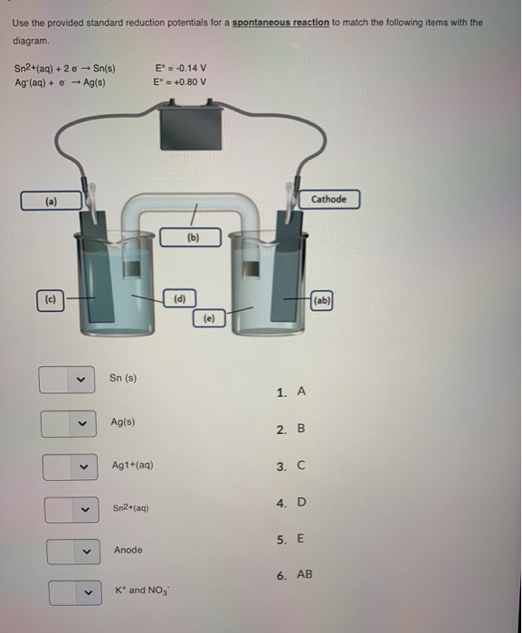Solved Use the provided standard reduction potentials for a | Chegg.com