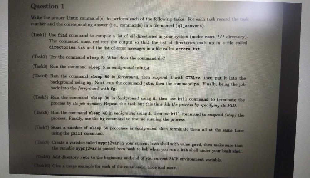Solved Question 1 Write the proper Linux command(s) to | Chegg.com