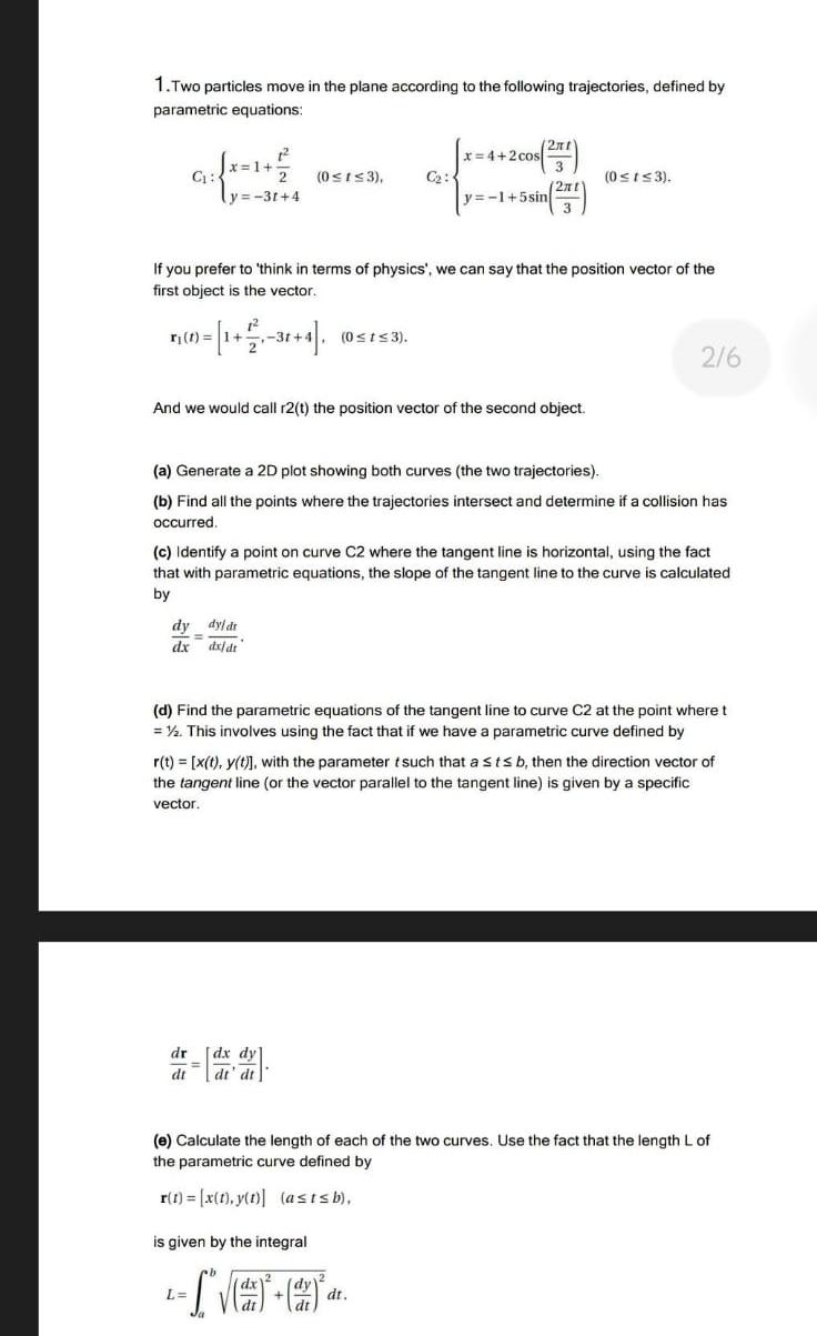 Solved 1.Two particles move in the plane according to the | Chegg.com