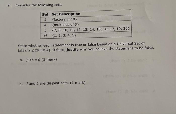 Solved 9. Consider The Following Sets. State Whether Each | Chegg.com