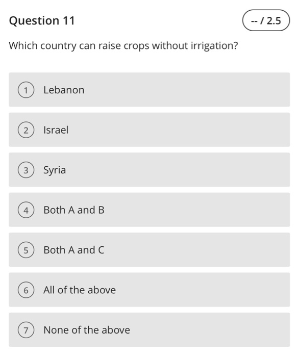 Solved Question 11 / 2 5 Which country can raise crops Chegg com