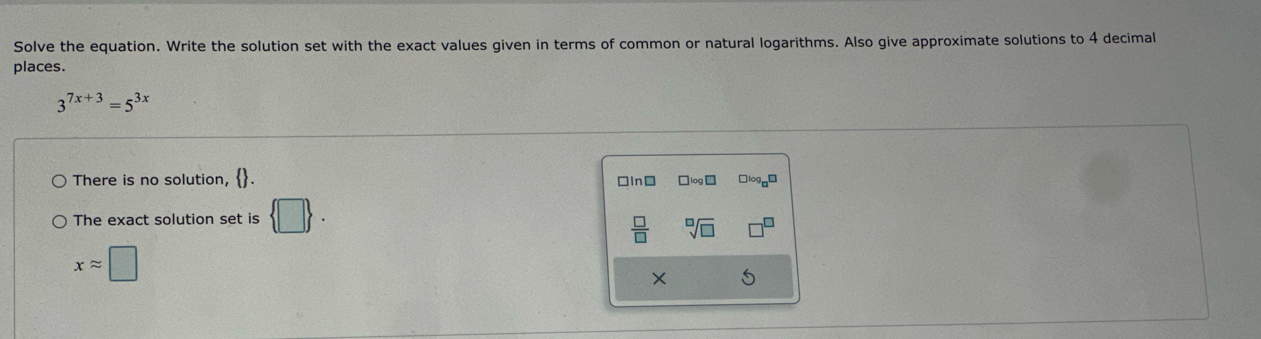 Solved Solve the equation. Write the solution set with the | Chegg.com