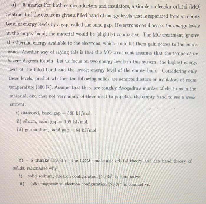 Solved a) - 5 marks For both semiconductors and insulators, | Chegg.com