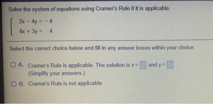 Solved Solve The System Of Equations Using Cramer's Rule If | Chegg.com