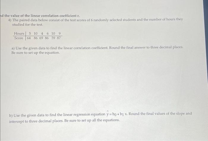 Solved hd the value of the linear correlation coefficient r. | Chegg.com