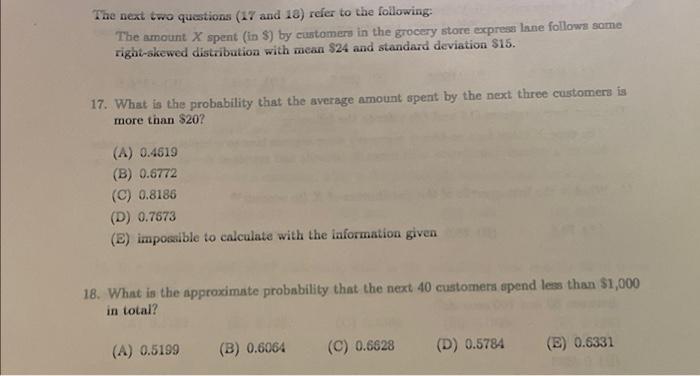 Solved The next two questions (17 and 18) refer to the | Chegg.com