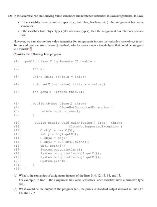 Solved (2) In this exercise, we are studying value semantics | Chegg.com