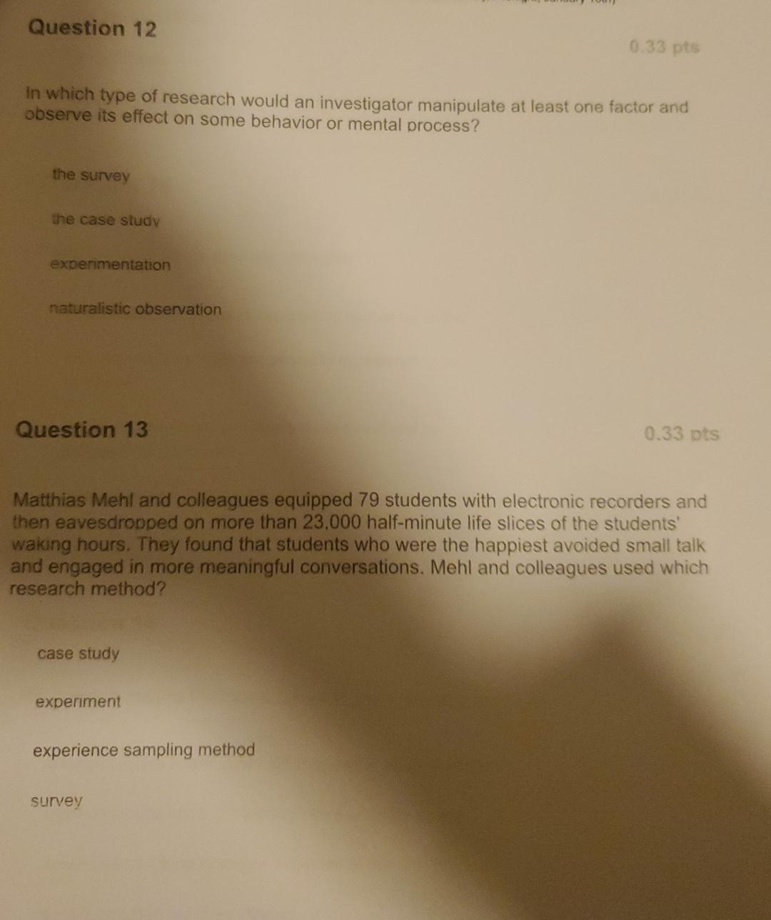 Solved Question 120.33 ﻿ptsIn which type of research would | Chegg.com