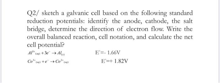 Solved Q2/ sketch a galvanic cell based on the following | Chegg.com