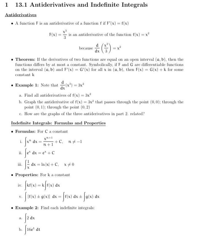 Solved 13.1 Antiderivatives and Indefinite Integrals | Chegg.com