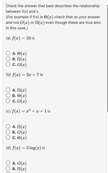 Solved Check The Answer That Best Describes The Relationship | Chegg.com