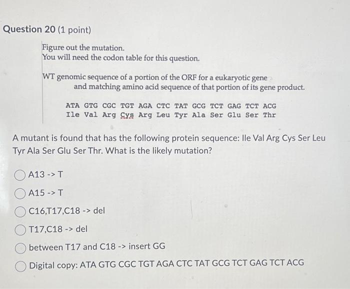 Solved Figure out the mutation. You will need the codon | Chegg.com