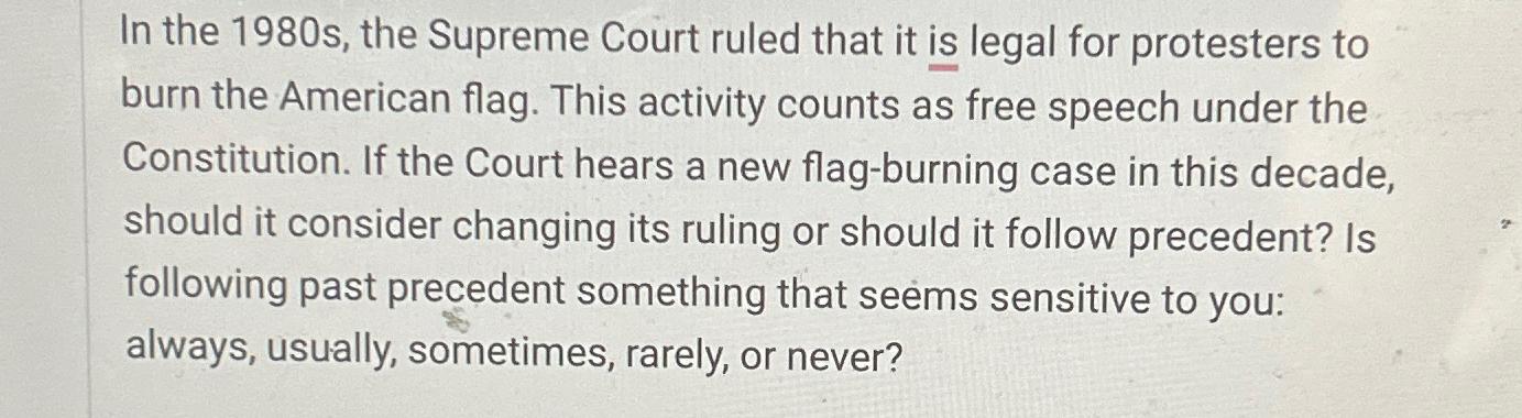 Solved In the 1980 s the Supreme Court ruled that it is Chegg