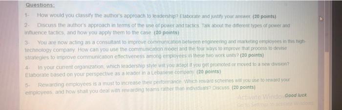Solved Read carefully the following case study and answer | Chegg.com