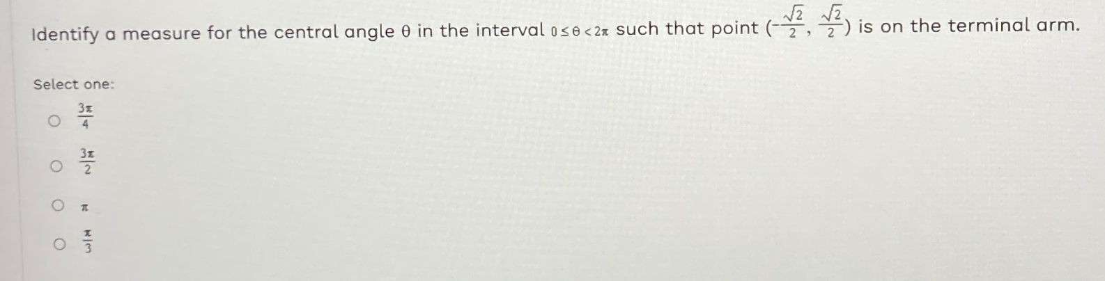Solved Identify a measure for the central angle θ ﻿in the | Chegg.com
