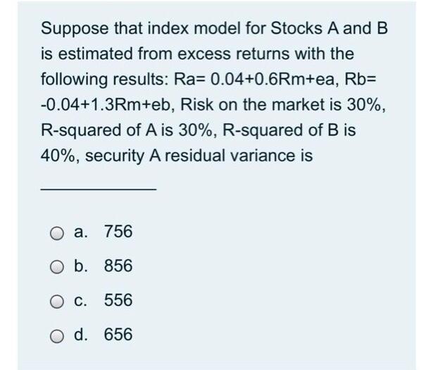 Solved Suppose That Index Model For Stocks A And B Is | Chegg.com