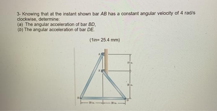 Solved 3- Knowing that at the instant shown bar AB has a | Chegg.com