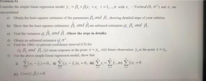 Solved Problem 2 Consider The Simple Linear Regression Model | Chegg.com