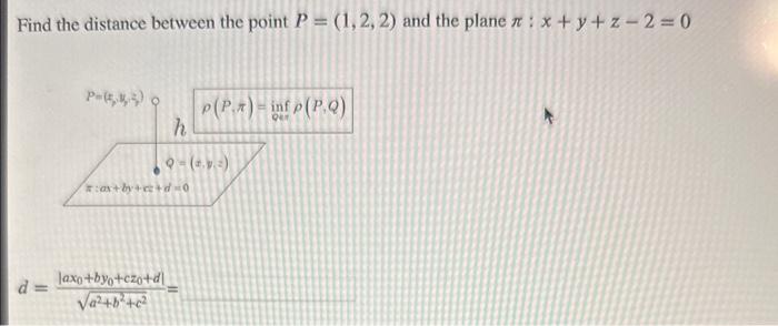 Solved Find The Distance Between The Point P 1 2 2 And The