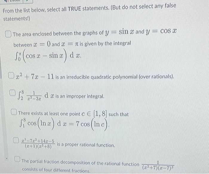 Solved From the list below, select all TRUE statements. (But | Chegg.com