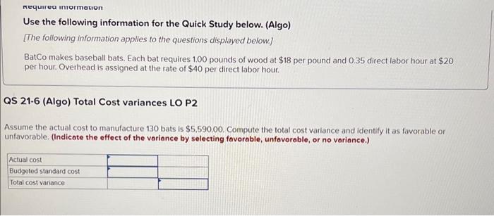 Solved Required information Use the following information | Chegg.com