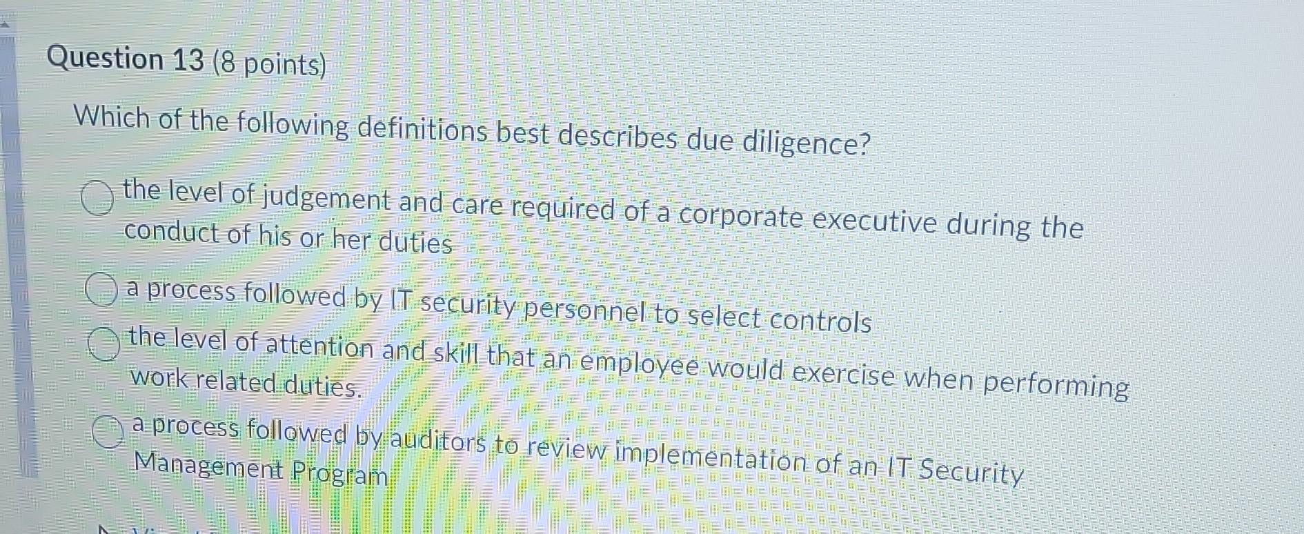 Solved Which of the following definitions best describes due 
