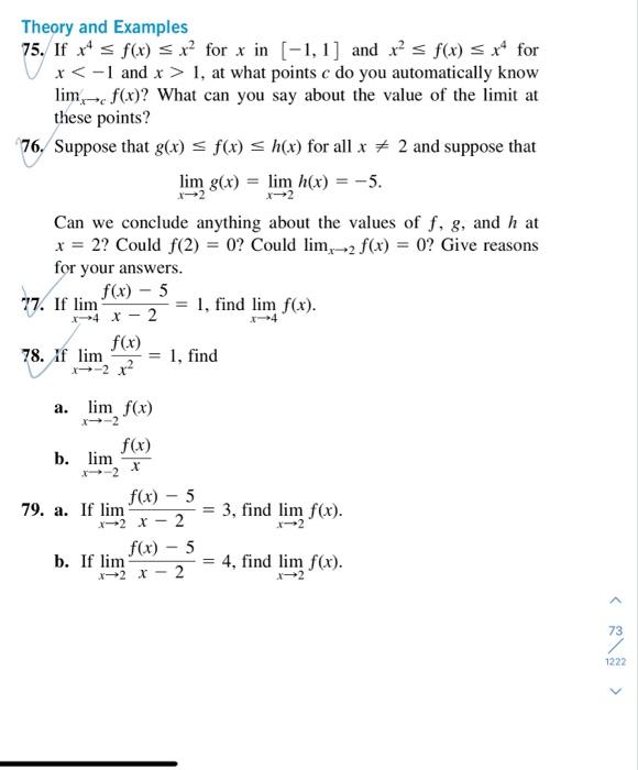 Solved Theory And Examples 75 If X4≤f X ≤x2 For X In [−1 1]