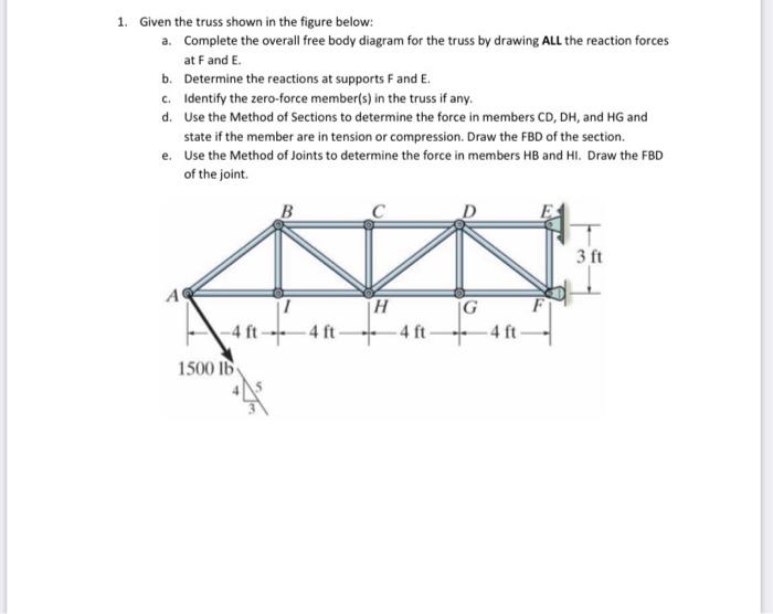 Solved 1. Given The Truss Shown In The Figure Below: A. | Chegg.com