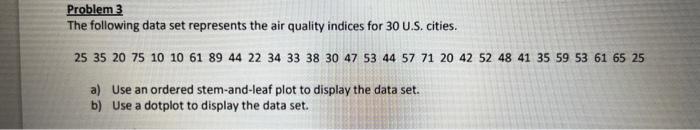 Solved Problem 3 The following data set represents the air | Chegg.com